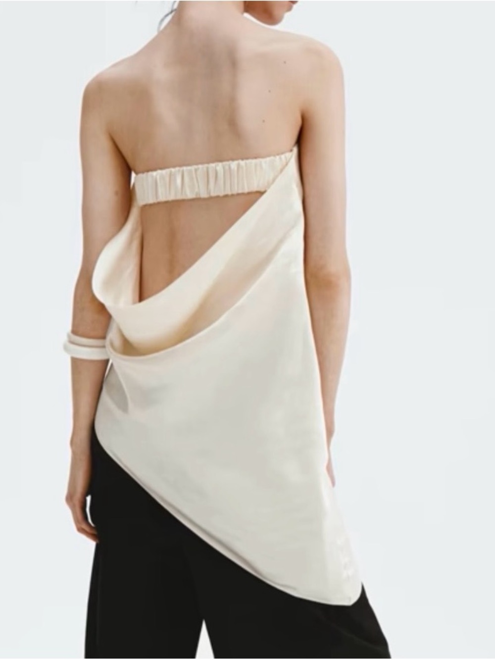 Zara Cream Draped Strapless Satin Top